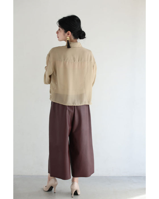 ダマスク刺繍浮かぶ前面シアーシャツトップス