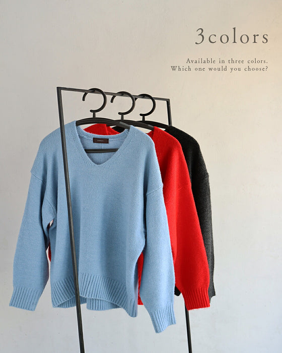 ふわもちVネックニット