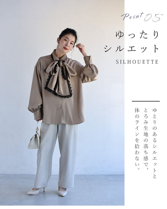 極上のとろみシャツトップス（リボン付き）