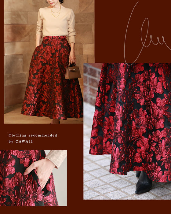 「才色兼備」花柄ジャガードスカート