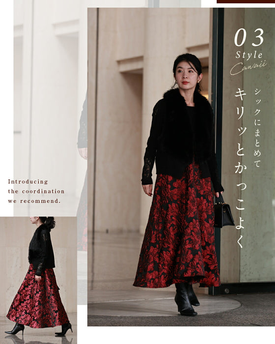 「才色兼備」花柄ジャガードスカート