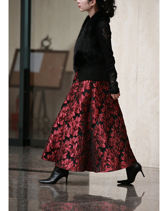 「才色兼備」花柄ジャガードスカート