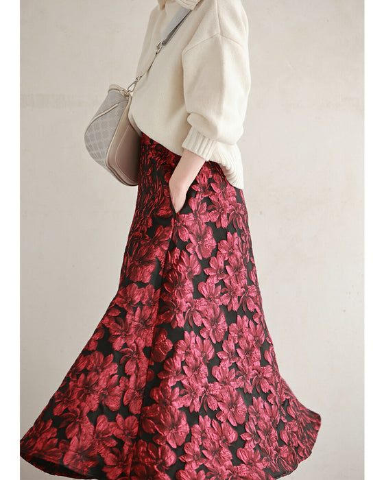 「才色兼備」花柄ジャガードスカート