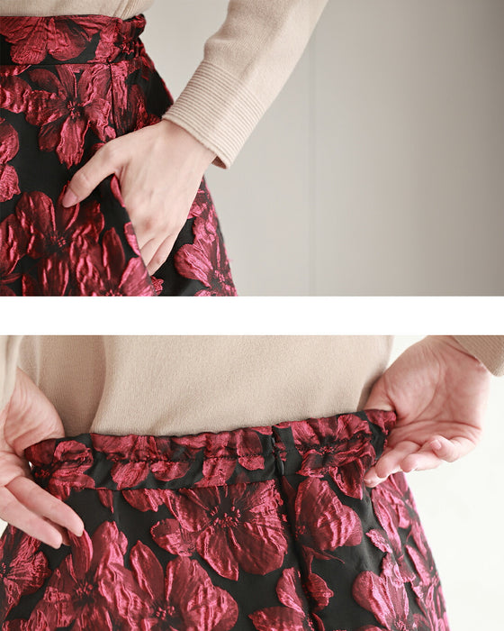「才色兼備」花柄ジャガードスカート