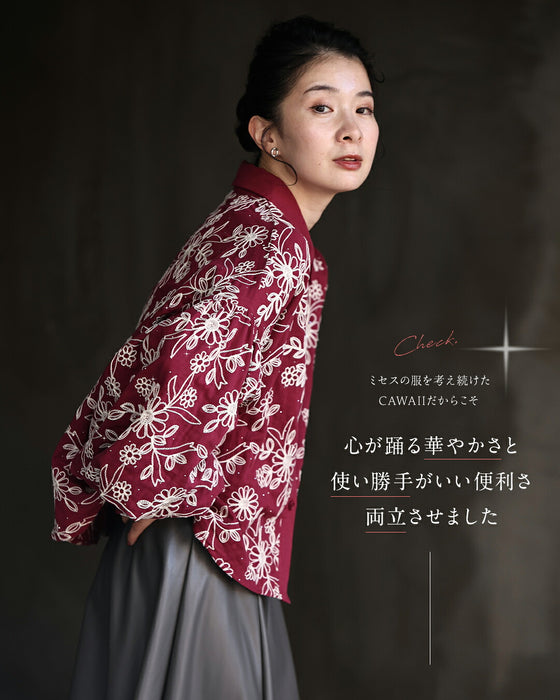 煌めく花刺繍ポワン袖