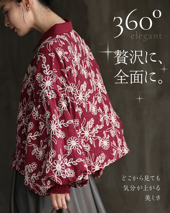 煌めく花刺繍ポワン袖