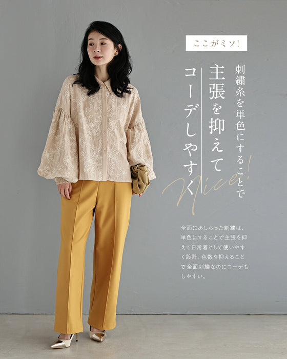 煌めく花刺繍ポワン袖
