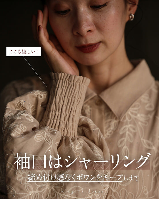 煌めく花刺繍ポワン袖