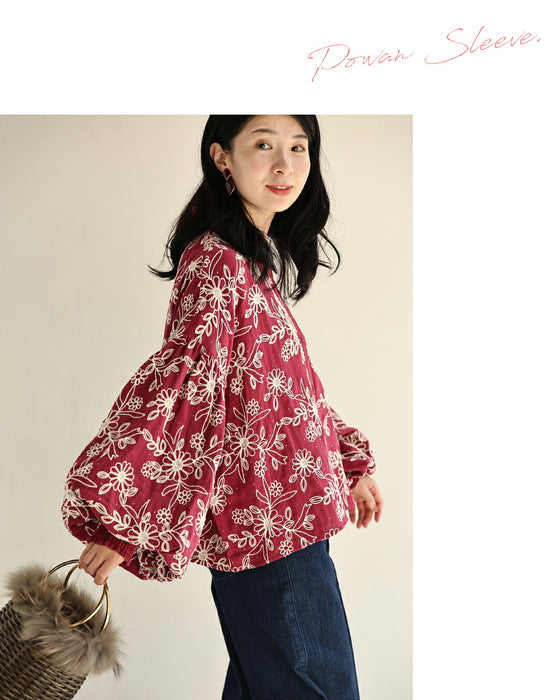 煌めく花刺繍ポワン袖