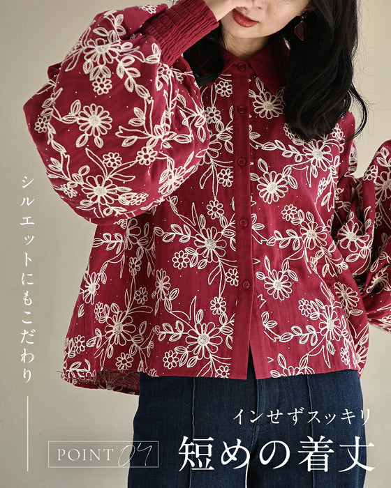 煌めく花刺繍ポワン袖