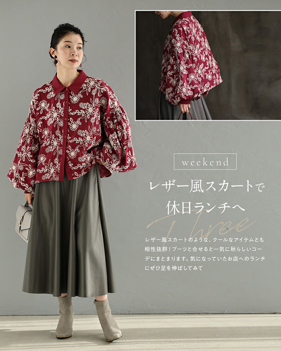 煌めく花刺繍ポワン袖