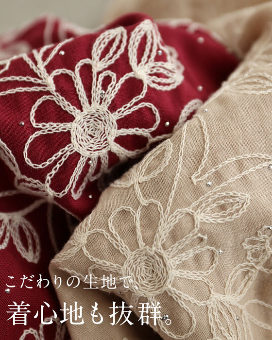 煌めく花刺繍ポワン袖