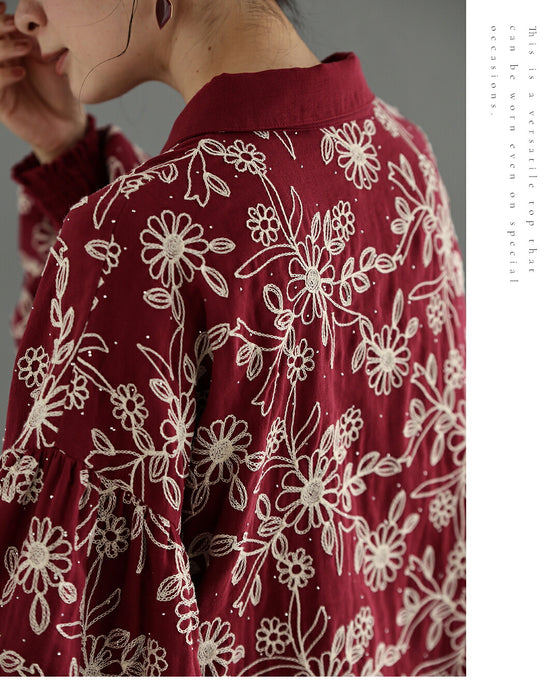 煌めく花刺繍ポワン袖