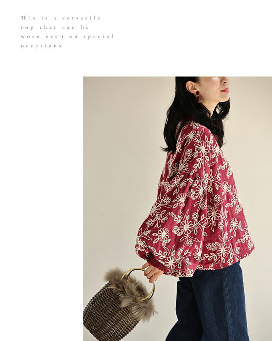 煌めく花刺繍ポワン袖