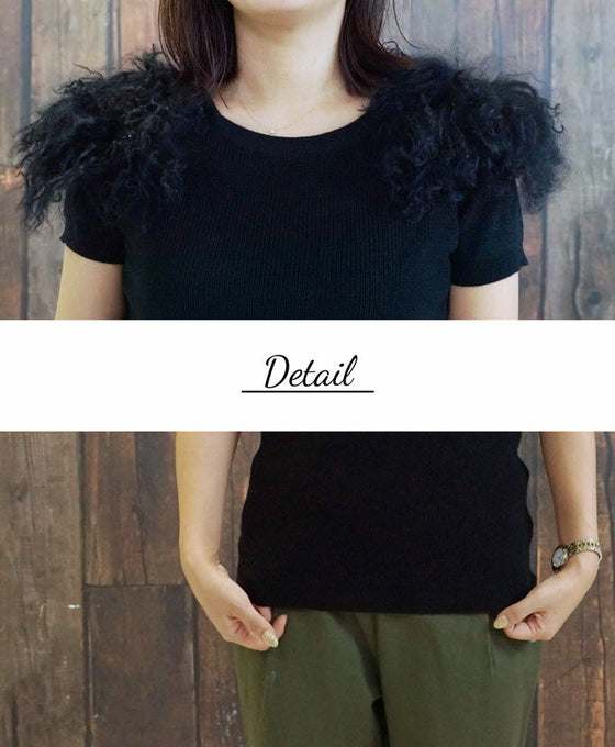 【アウトレット返品交換不可】フェイクファーの半袖ニットでお洒落コーデを