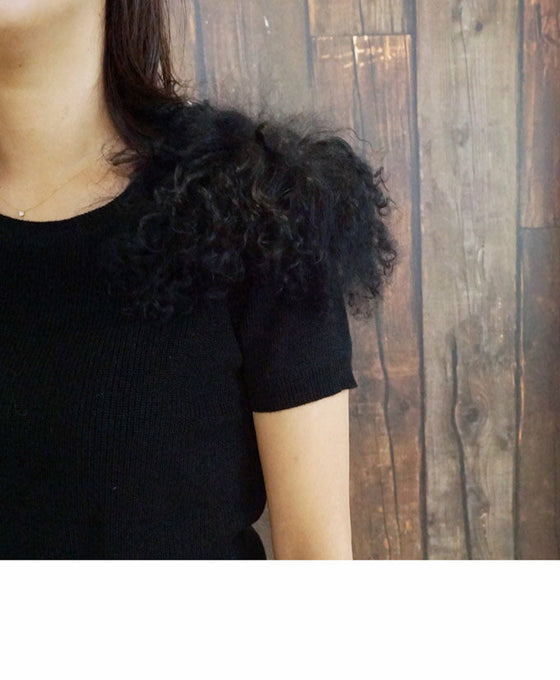 【アウトレット返品交換不可】フェイクファーの半袖ニットでお洒落コーデを