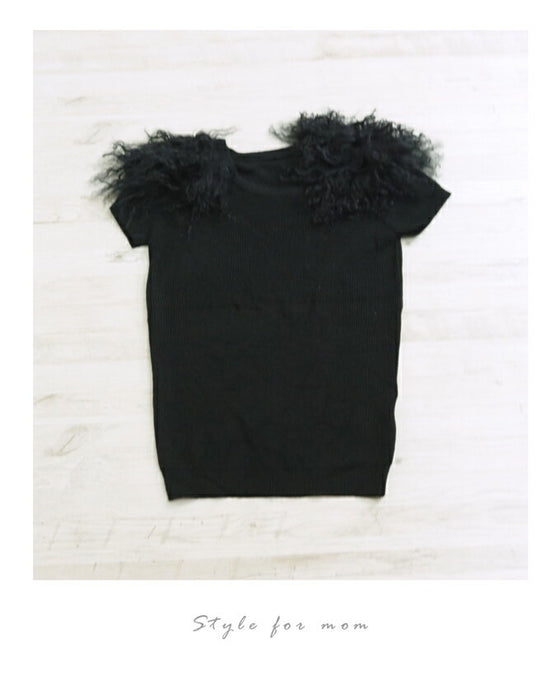 【アウトレット返品交換不可】フェイクファーの半袖ニットでお洒落コーデを