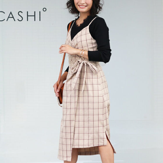 【アウトレット返品交換不可】きれいめチェックのキャミワンピース