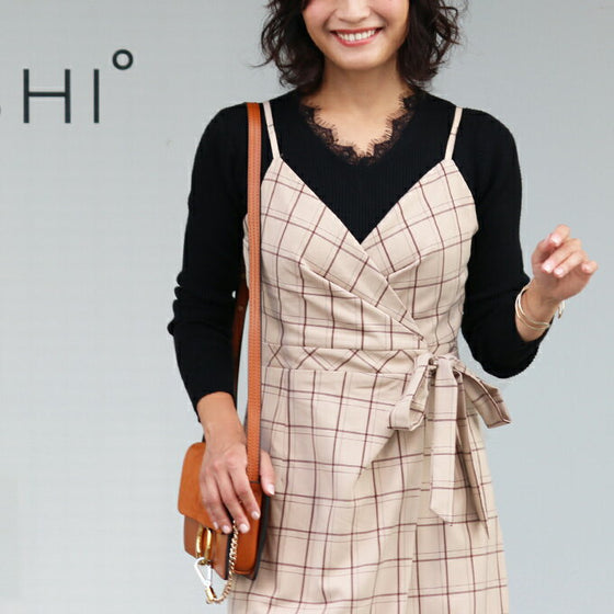 【アウトレット返品交換不可】きれいめチェックのキャミワンピース