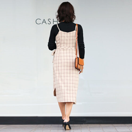 【アウトレット返品交換不可】きれいめチェックのキャミワンピース