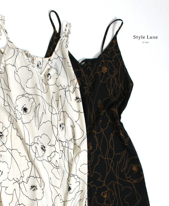 【アウトレット返品交換不可】大人のアートフラワーデザインのキャミワンピース