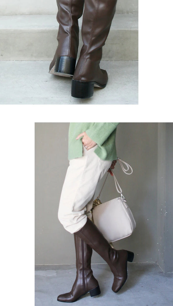 【セール商品返品交換不可】スクエアトゥで美脚見せが叶うロングブーツ