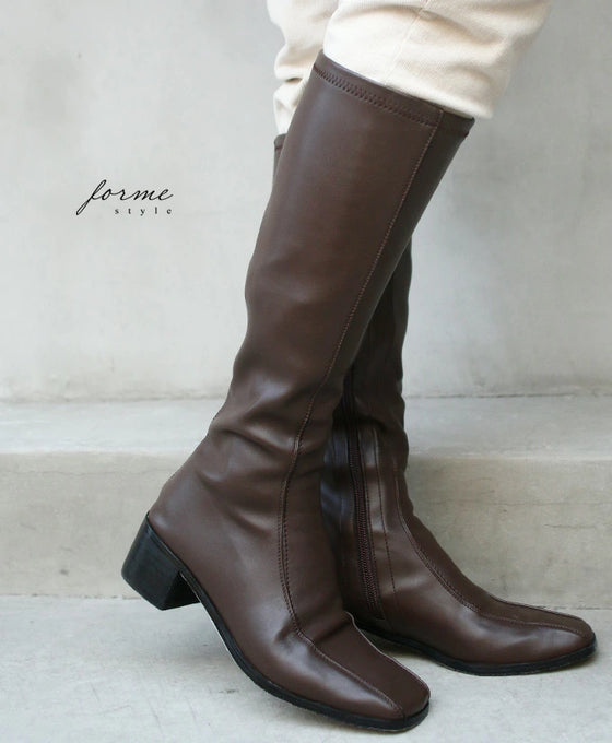 【セール商品返品交換不可】スクエアトゥで美脚見せが叶うロングブーツ