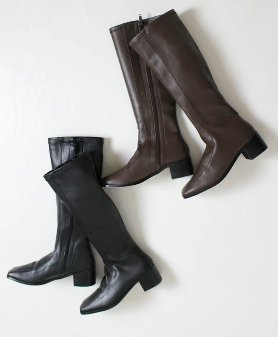 【セール商品返品交換不可】スクエアトゥで美脚見せが叶うロングブーツ