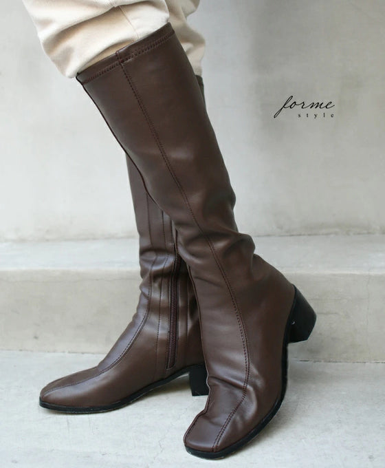 【セール商品返品交換不可】スクエアトゥで美脚見せが叶うロングブーツ