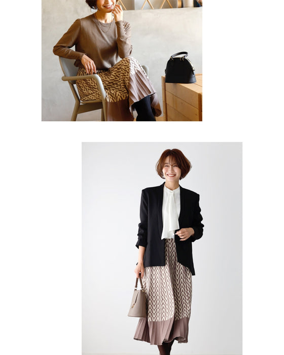 可愛いくて機能的!大人の印象柄ニットロングスカート