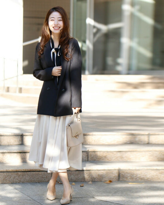 きちんとシーンで活躍!たっぷりドレープエレガントフレアスカート