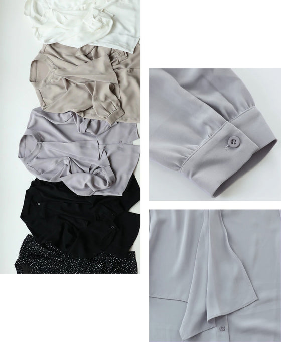 A bowtie blouse that looks neat but not cute. Now available in SML sizes.