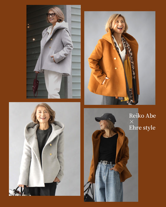 Reiko×Ehre style  誰でも小顔立体フードカラーReikoコート
