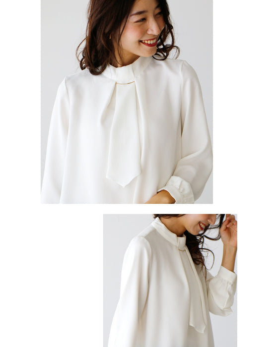No need to tie it. Just put it on and you're done! Bowtie blouse