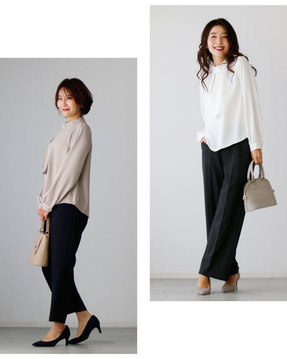 No need to tie it. Just put it on and you're done! Bowtie blouse