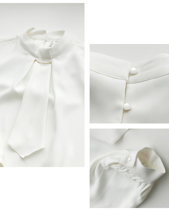 No need to tie it. Just put it on and you're done! Bowtie blouse