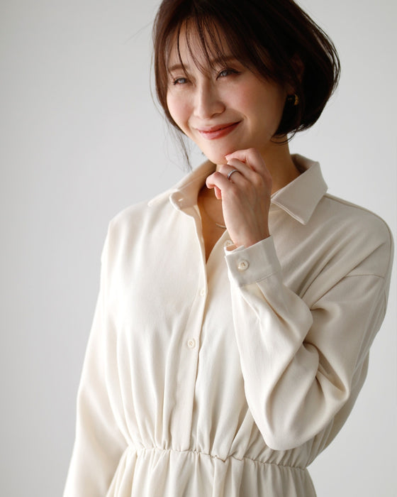 Not too formal! A shirred dress that maintains a sophisticated adult look