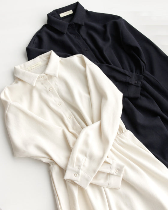 Not too formal! A shirred dress that maintains a sophisticated adult look