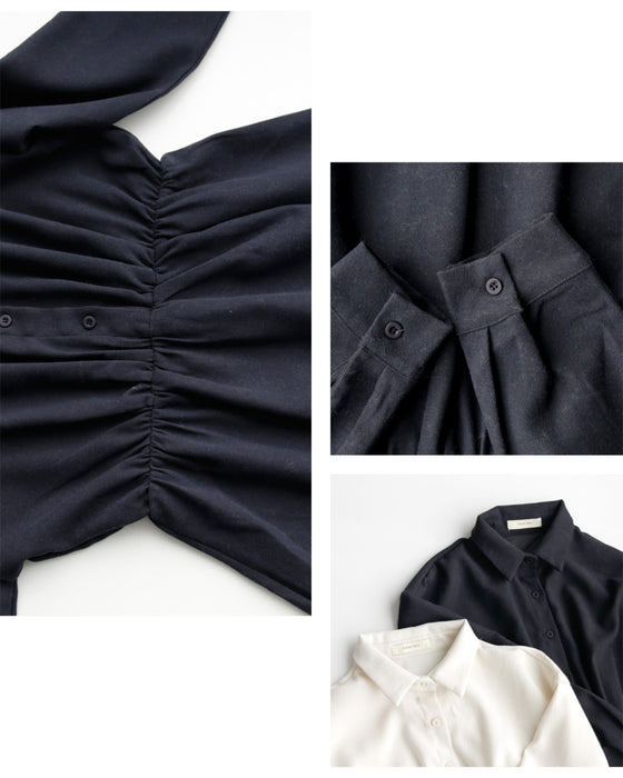 Not too formal! A shirred dress that maintains a sophisticated adult look