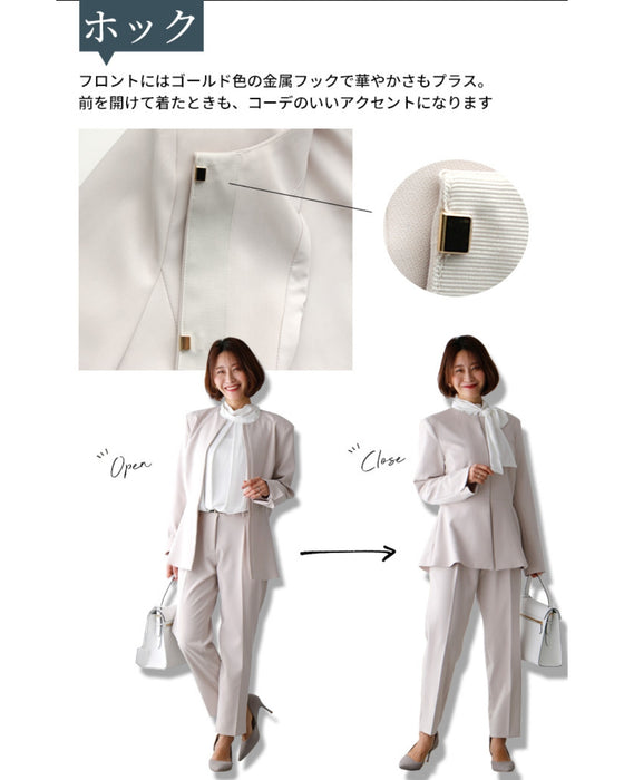 女性らしく細く見せるペプラムスーツ