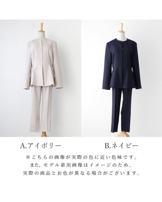 女性らしく細く見せるペプラムスーツ
