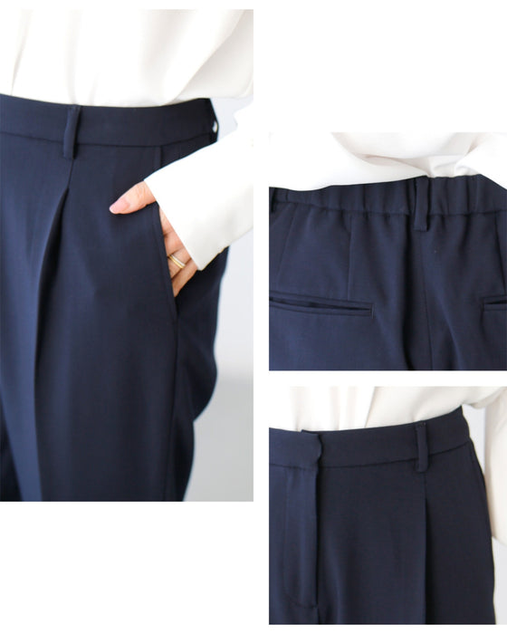 女性らしく細く見せるペプラムスーツ