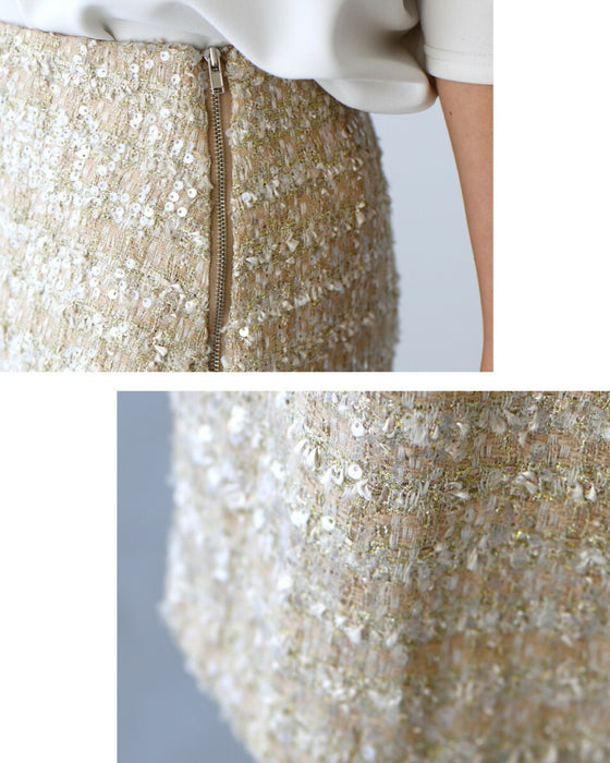 一気に旬顔に。華やかに映えるスパンコールスカート