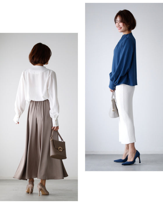 Clean around the face! Beautiful décolletage skipper blouse