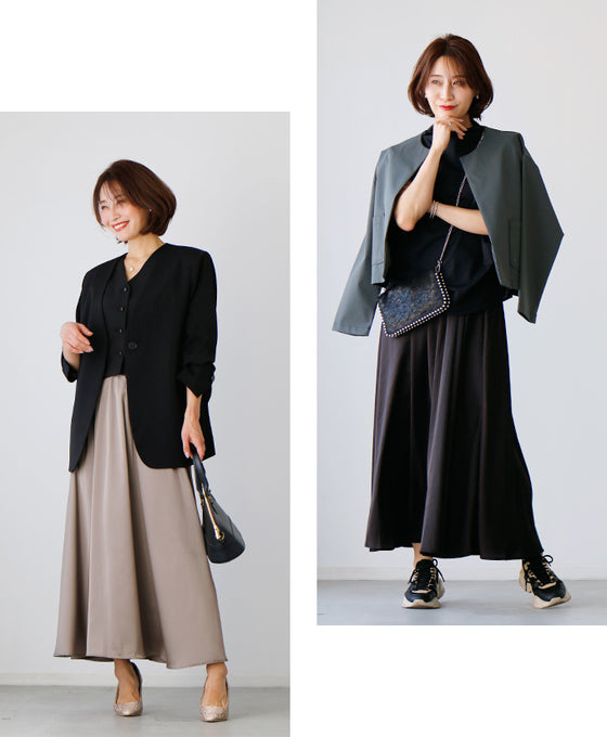 For a classy look. Don't just go for casual! Satin tuck skirt