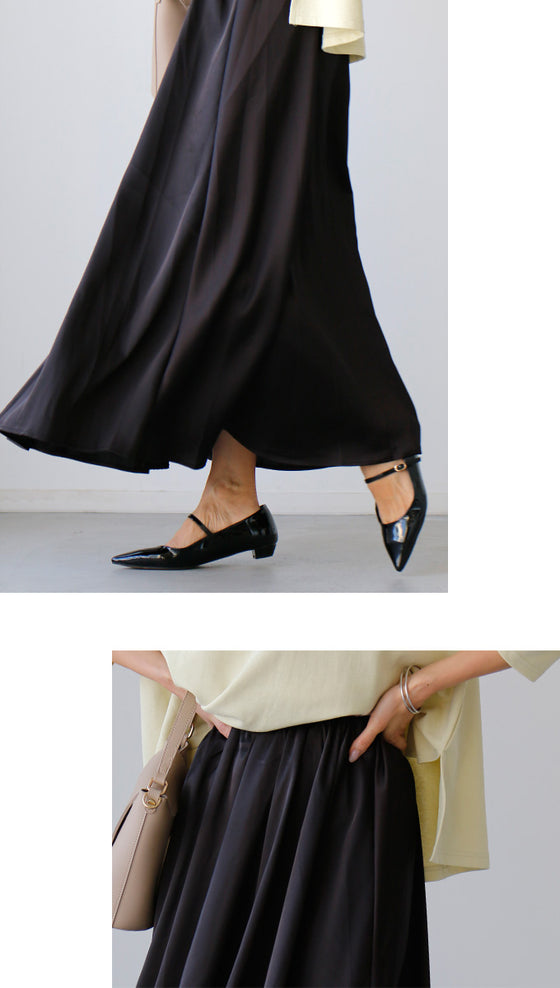 For a classy look. Don't just go for casual! Satin tuck skirt