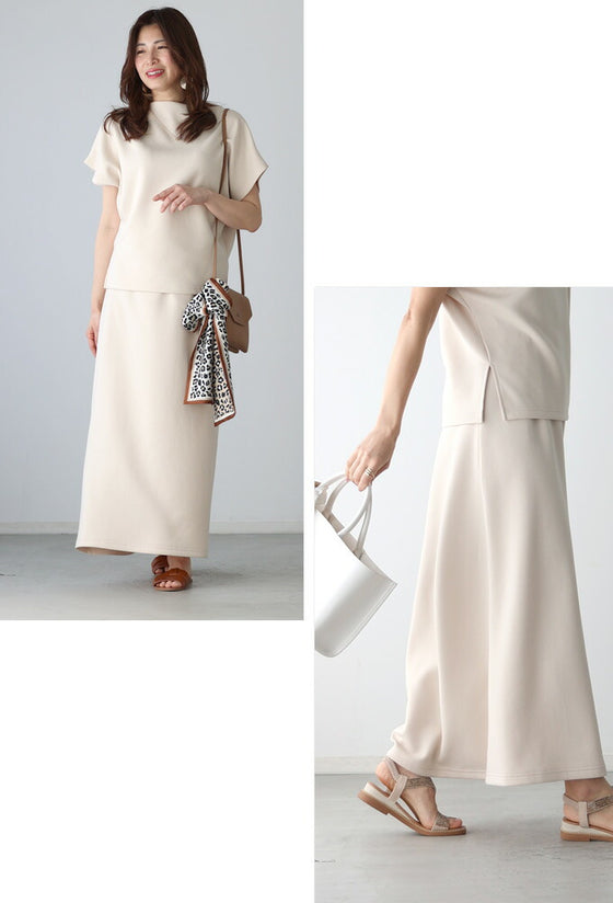 【アウトレット返品交換不可】「半袖」旅行や長時間移動に◎ 疲れない旅楽セット スカートセットアップ