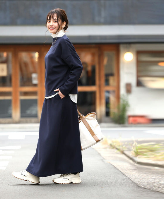 【アウトレット返品交換不可】「長袖」旅行や長時間移動に◎ 疲れない旅楽セット スカートセットアップ