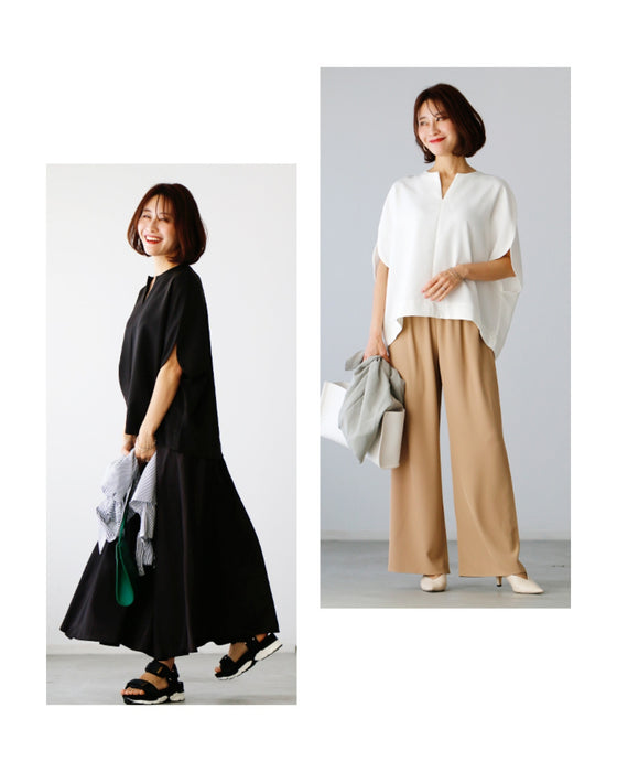 華奢見せが叶う!着やせの技ありキーネックドルマン