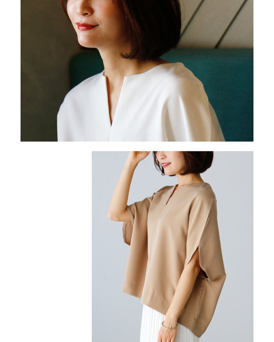 華奢見せが叶う!着やせの技ありキーネックドルマン